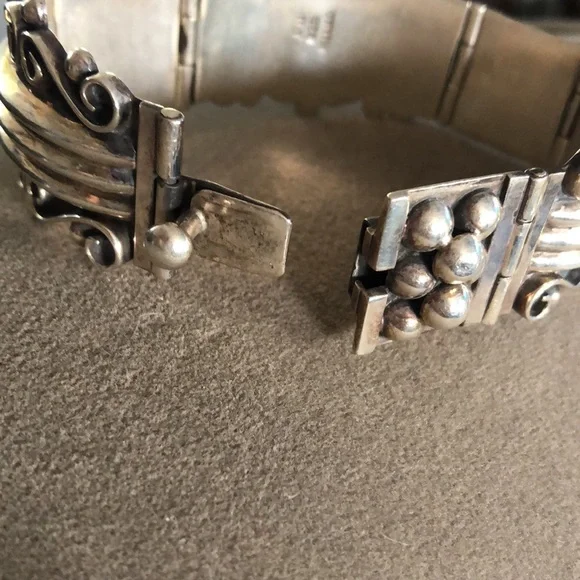 Mexico 925 Sterling silver art deco hinged bracelet - Picture 7 of 12